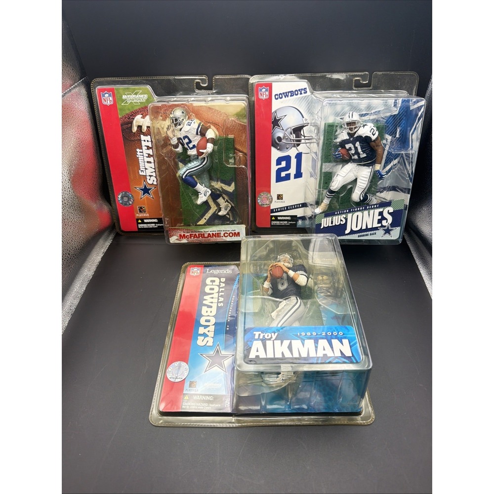 McFarlane NFL Dallas Cowboys Lot of 3 Emmitt Smith Julius Jones Troy Aikman